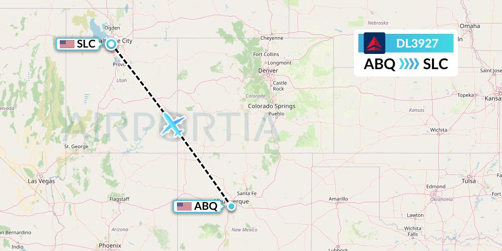 DL3927 Delta Air Lines Flight Map: Albuquerque to Salt Lake City