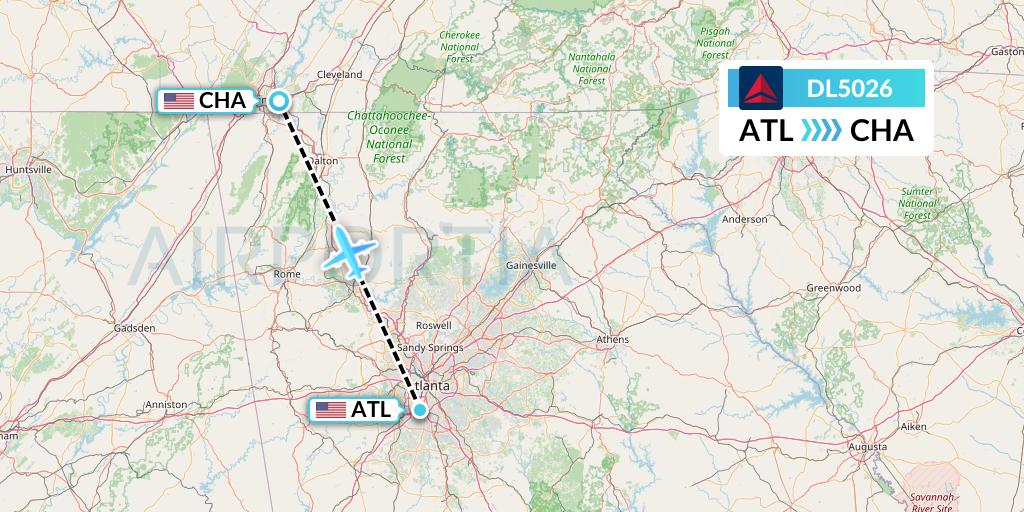 DL5026 Delta Air Lines Flight Map: Atlanta to Chattanooga