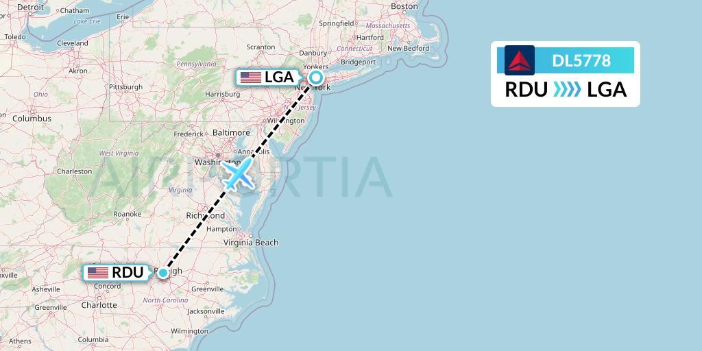 DL5778 Delta Air Lines Flight Map: Raleigh-Durham to New York