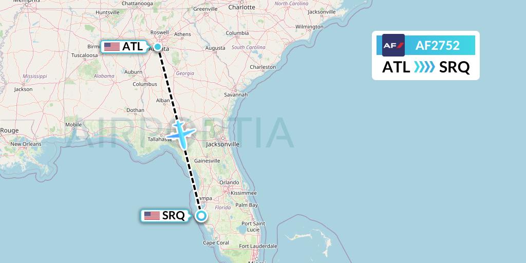 AF2752 Air France Flight Map: Atlanta to Sarasota