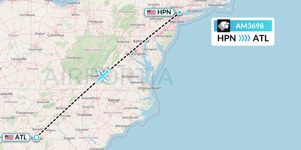 AM3698 Aeromexico Flight Map: White Plains to Atlanta
