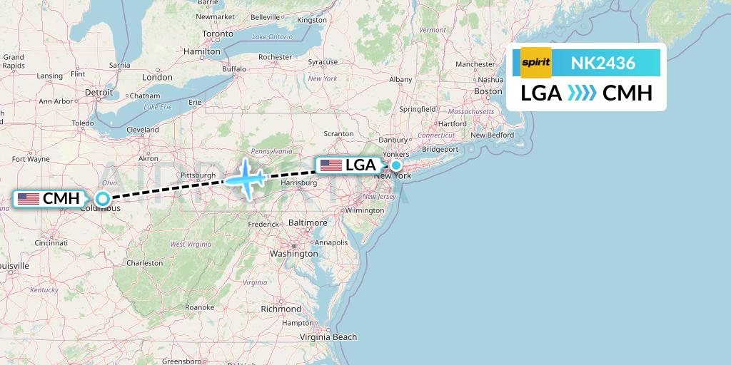 NK2436 Spirit Airlines Flight Map: New York to Columbus