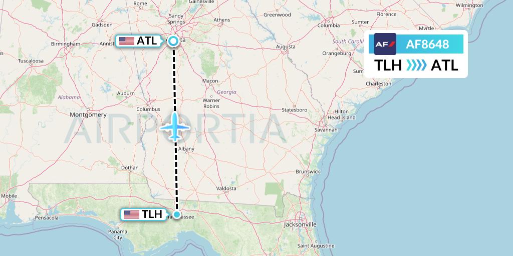 AF8648 Air France Flight Map: Tallahassee to Atlanta