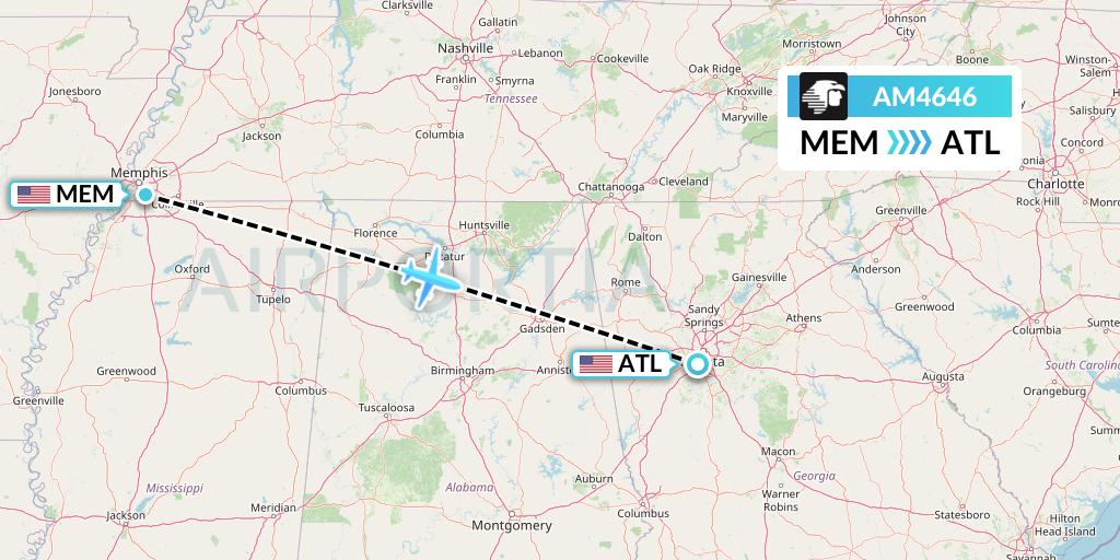 AM4646 Aeromexico Flight Map: Memphis to Atlanta