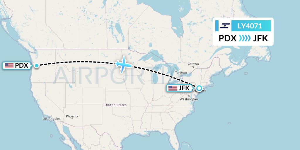 LY4071 El Al Flight Map: Portland to New York