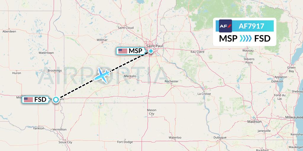 AF7917 Air France Flight Map: Minneapolis to Sioux Falls