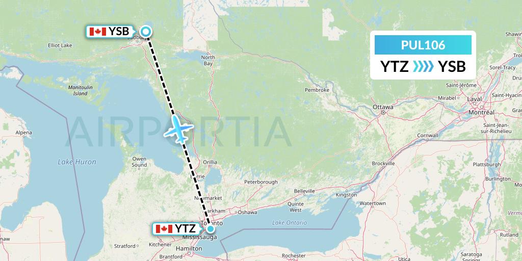PUL106 Ornge Air Flight Map: Toronto to Sudbury