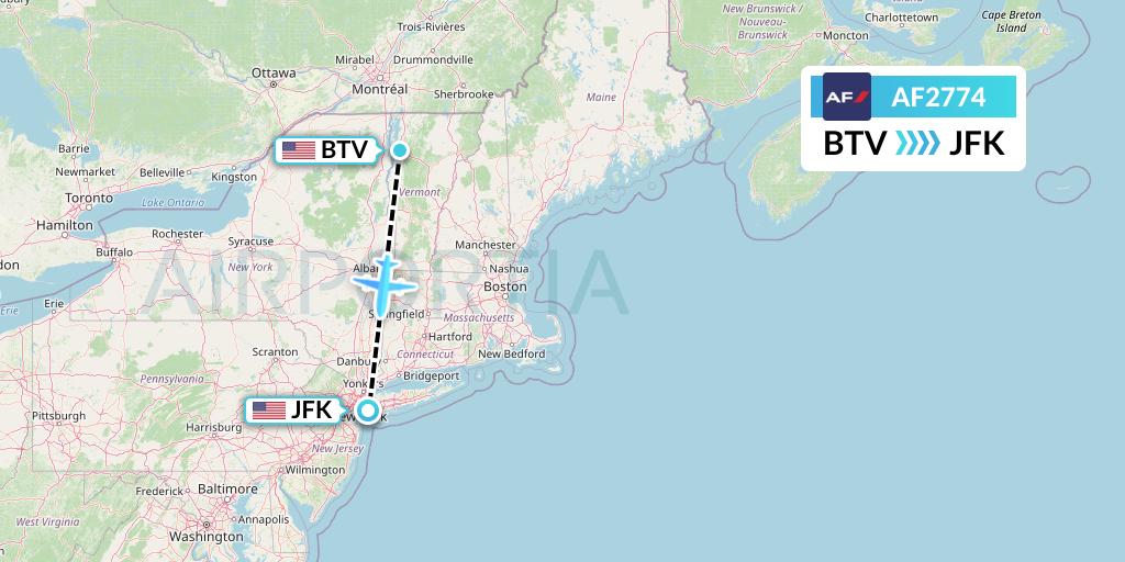 AF2774 Air France Flight Map: Burlington to New York
