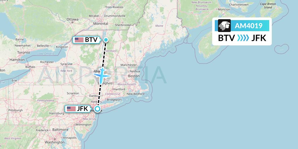 AM4019 Aeromexico Flight Map: Burlington to New York