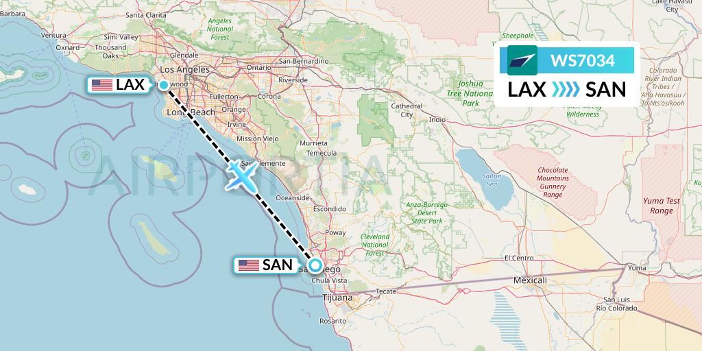 WS7034 WestJet Flight Map: Los Angeles to San Diego