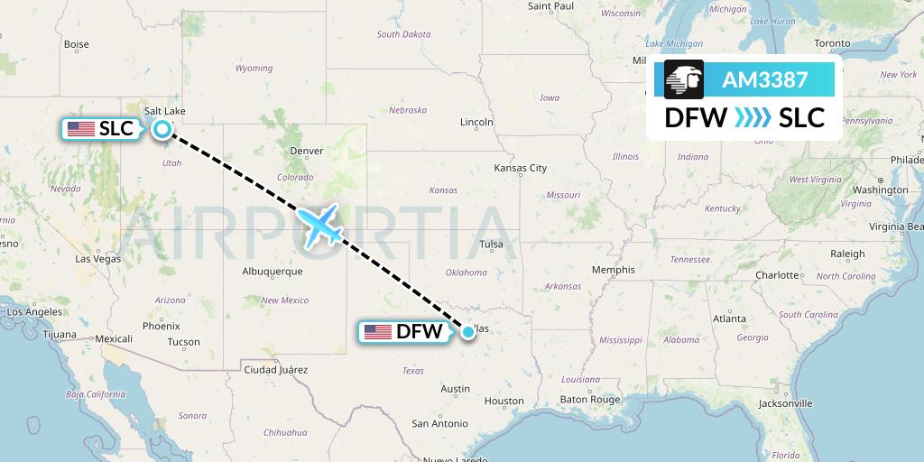 AM3387 Aeromexico Flight Map: Dallas to Salt Lake City