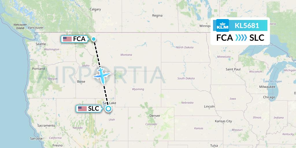 KL5681 KLM Flight Map: Kalispell to Salt Lake City
