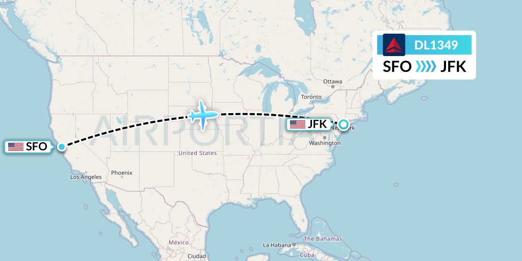 DL1349 Delta Air Lines Flight Map: San Francisco to New York
