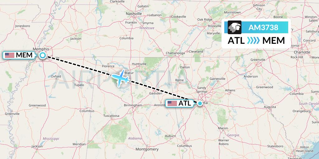 AM3738 Aeromexico Flight Map: Atlanta to Memphis