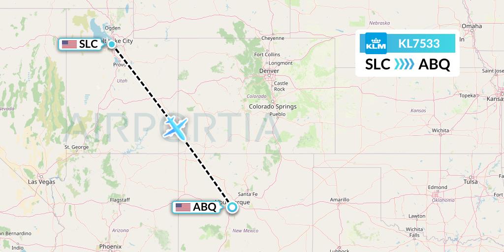 KL7533 KLM Flight Map: Salt Lake City to Albuquerque
