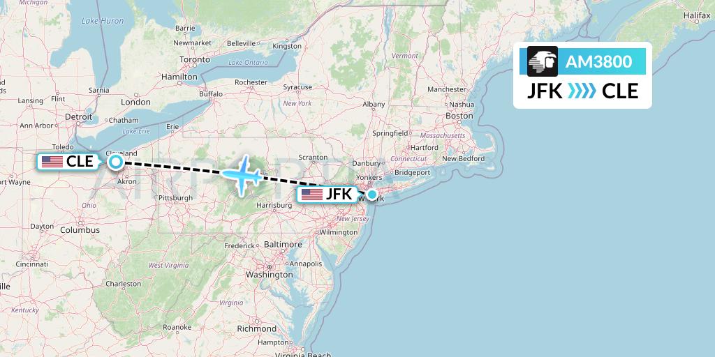 AM3800 Aeromexico Flight Map: New York to Cleveland