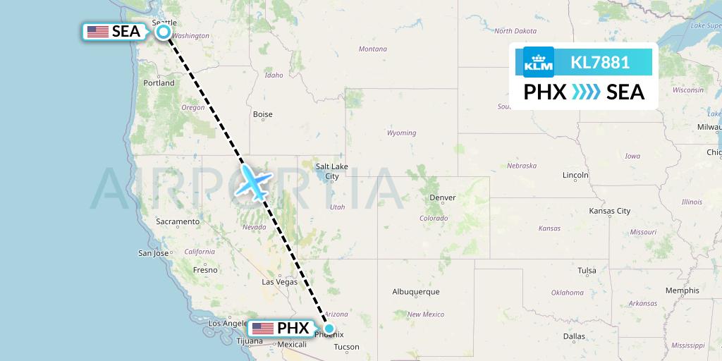 KL7881 KLM Flight Map: Phoenix to Seattle