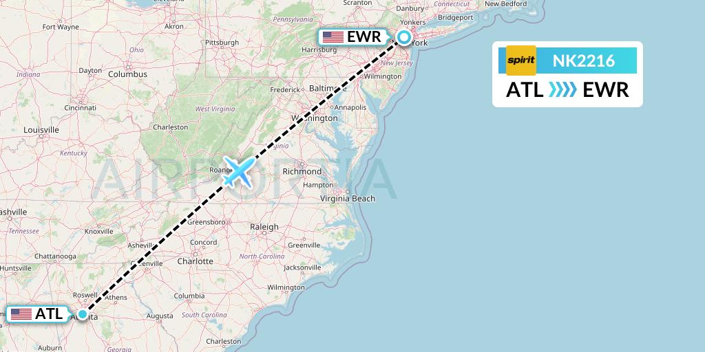 NK2216 Spirit Airlines Flight Map: Atlanta to New York