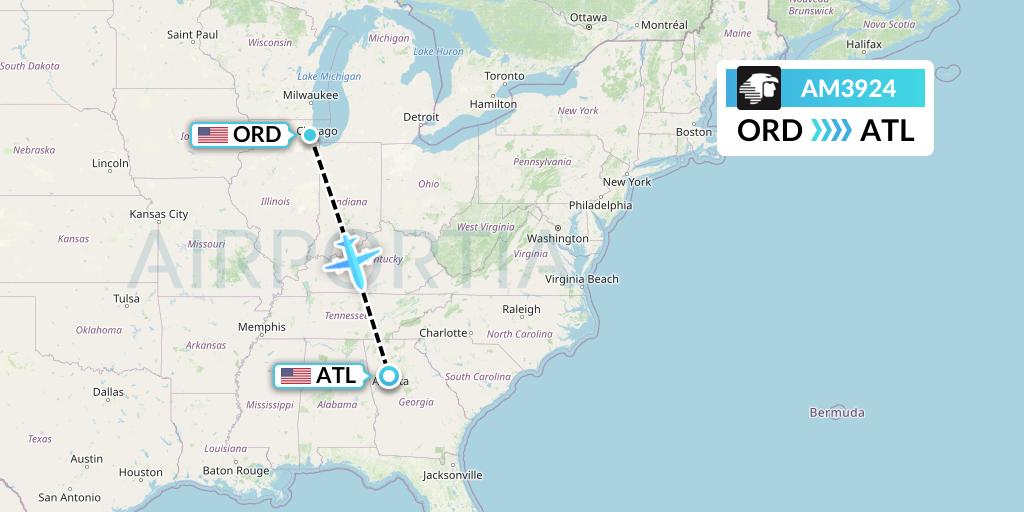 AM3924 Aeromexico Flight Map: Chicago to Atlanta