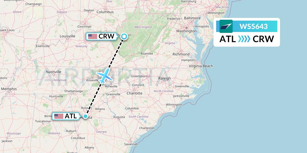 WS5643 WestJet Flight Map: Atlanta to Charleston
