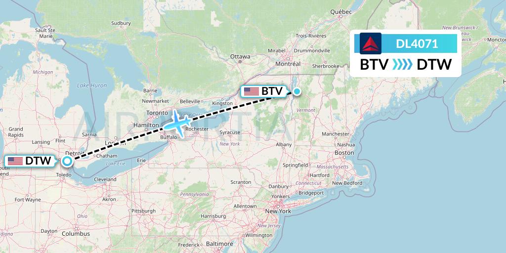 DL4071 Delta Air Lines Flight Map: Burlington to Detroit