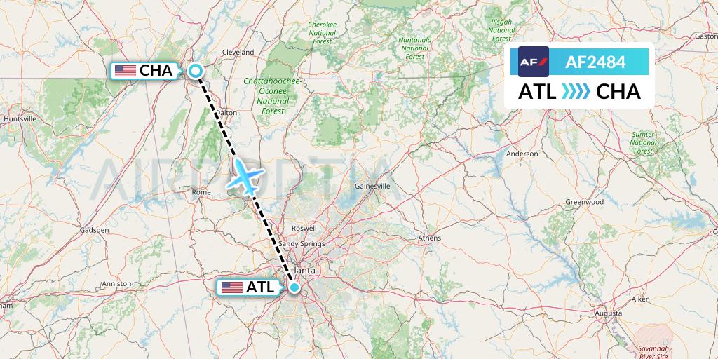 AF2484 Air France Flight Map: Atlanta to Chattanooga