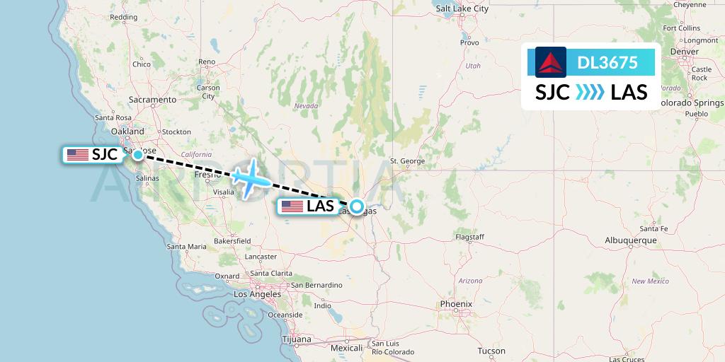 DL3675 Delta Air Lines Flight Map: San Jose to Las Vegas