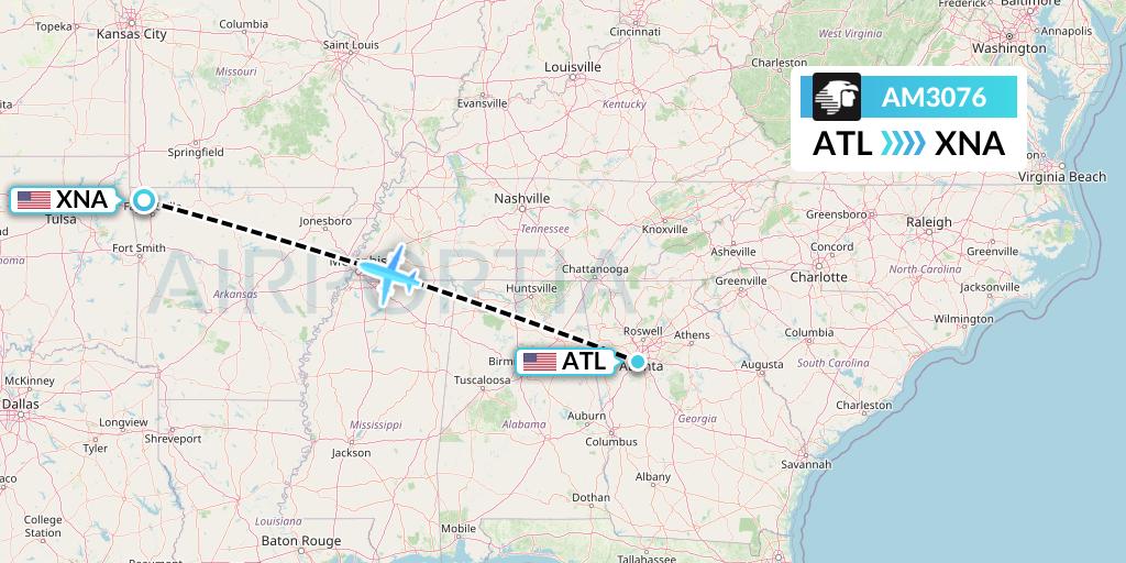AM3076 Aeromexico Flight Map: Atlanta to Bentonville