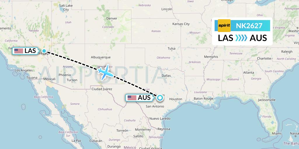 NK2627 Spirit Airlines Flight Map: Las Vegas to Austin