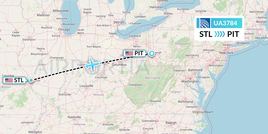 UA3784 United Airlines Flight Map: St. Louis to Pittsburgh