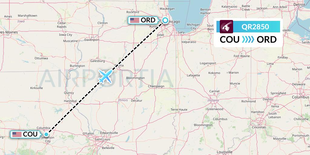 QR2850 Qatar Airways Flight Map: Columbia to Chicago