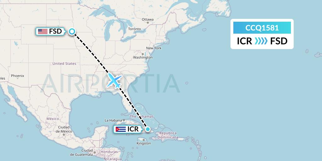 CCQ1581 Capital City Air Carriers Flight Map: Nicaro to Sioux Falls