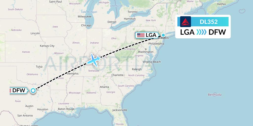 DL352 Delta Air Lines Flight Map: New York to Dallas