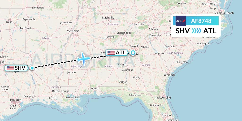 AF8748 Air France Flight Map: Shreveport to Atlanta