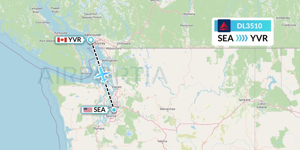 DL3510 Delta Air Lines Flight Map: Seattle to Vancouver