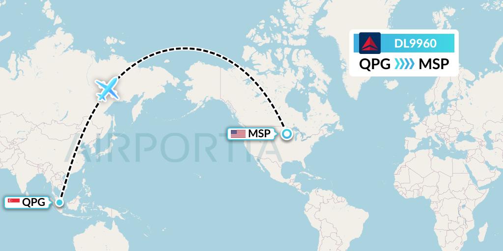 DL9960 Delta Air Lines Flight Map: Singapore to Minneapolis
