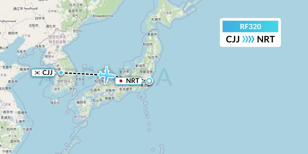 RF320 Aero K Airlines Flight Map: Cheongju to Tokyo