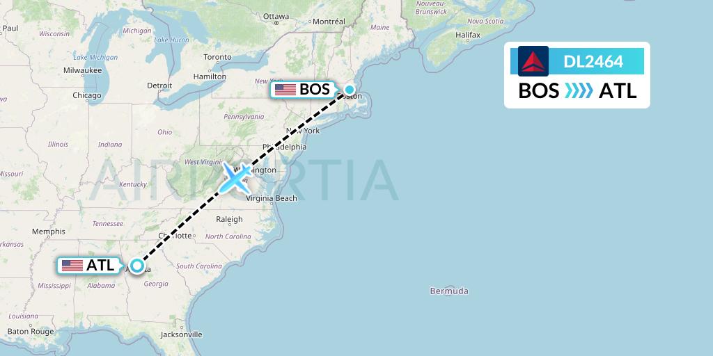 DL2464 Delta Air Lines Flight Map: Boston to Atlanta