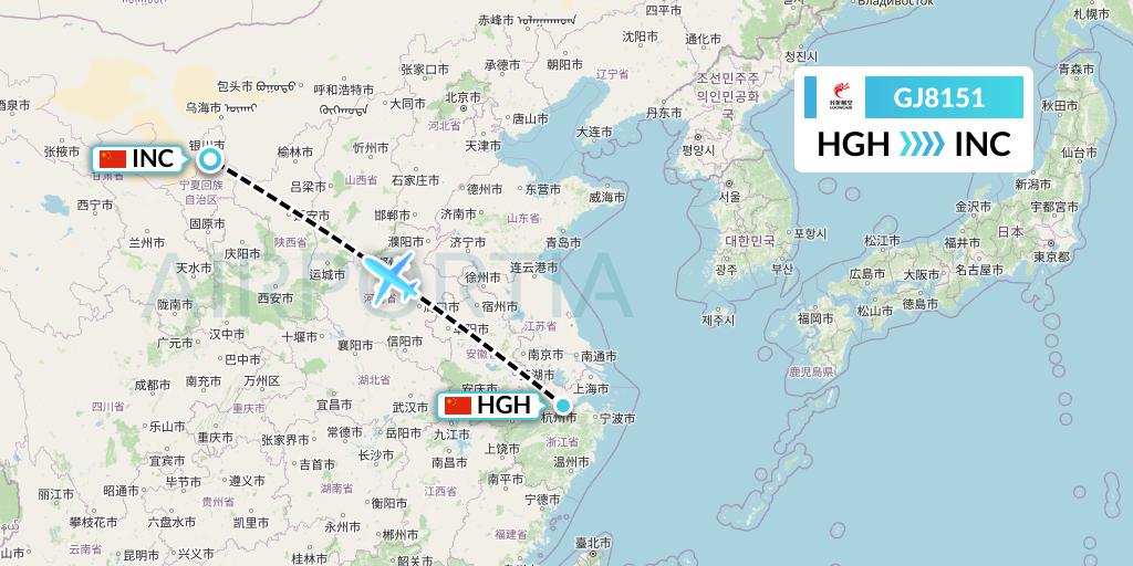 GJ8151 Loong Airlines Flight Map: Hangzhou to Yinchuan
