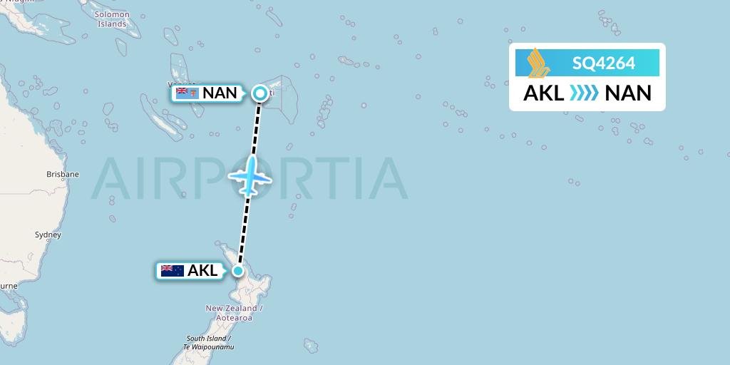 SQ4264 Singapore Airlines Flight Map: Auckland to Nadi