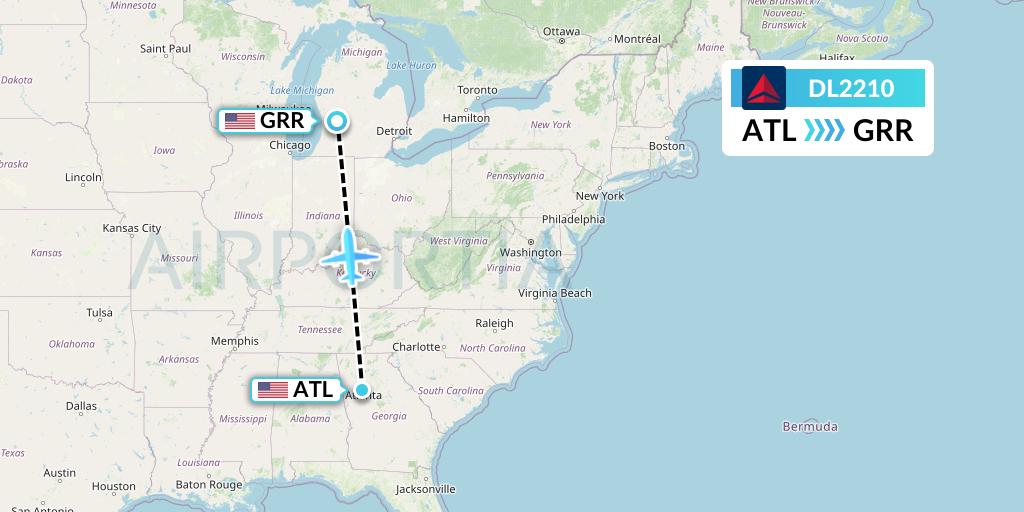 DL2210 Delta Air Lines Flight Map: Atlanta to Grand Rapids