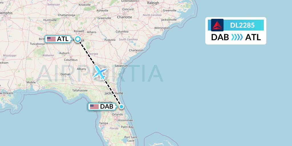 DL2285 Delta Air Lines Flight Map: Daytona Beach to Atlanta