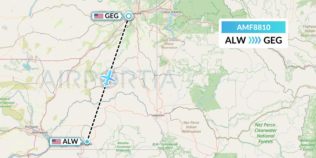 AMF8810 Ameriflight Flight Map: Walla Walla to Spokane
