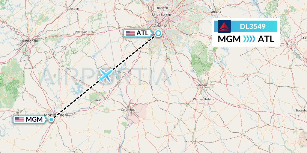 DL3549 Delta Air Lines Flight Map: Montgomery to Atlanta