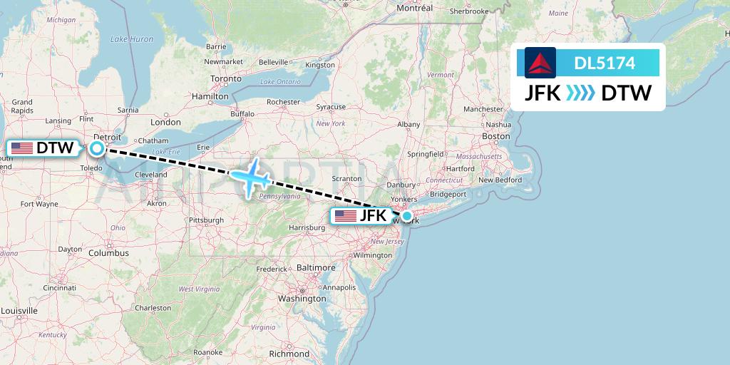 DL5174 Delta Air Lines Flight Map: New York to Detroit