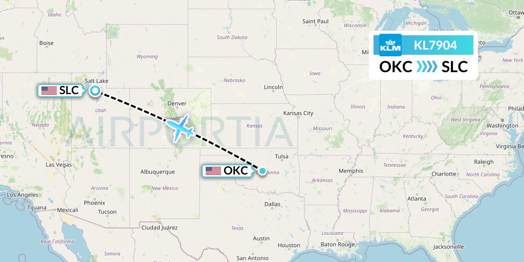 KL7904 KLM Flight Map: Oklahoma City to Salt Lake City