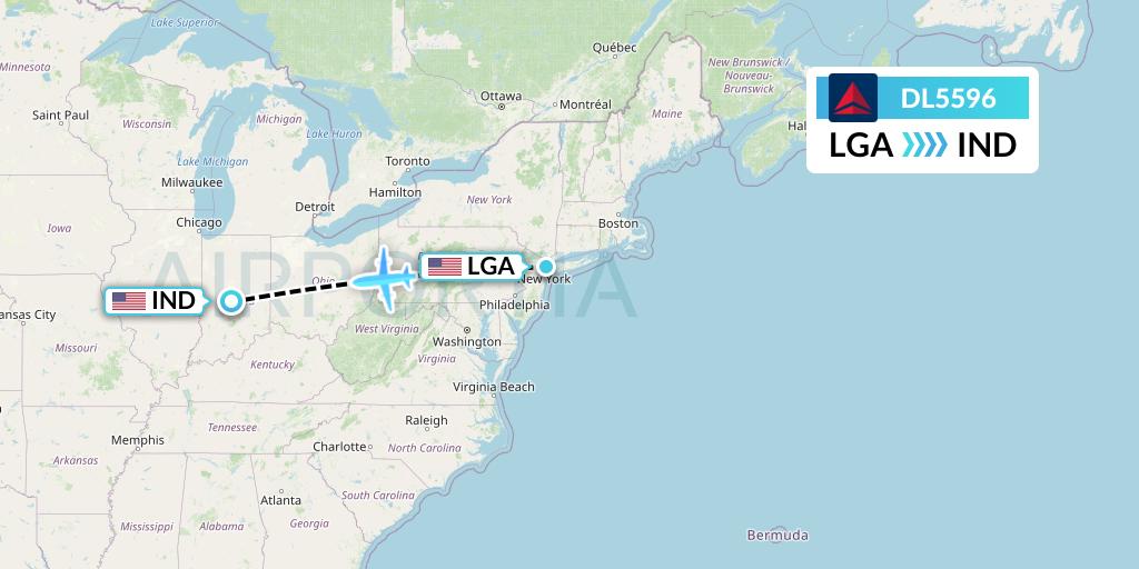 DL5596 Delta Air Lines Flight Map: New York to Indianapolis