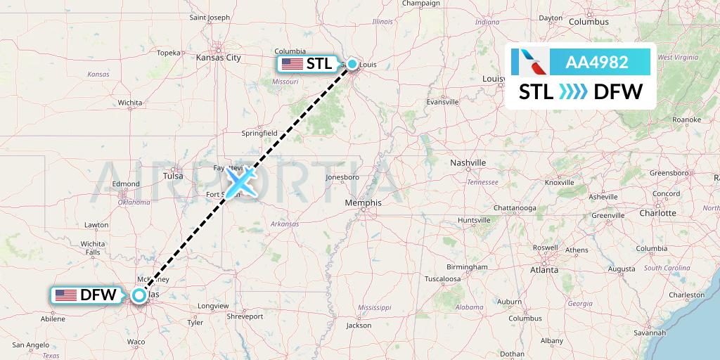 AA4982 American Airlines Flight Map: St. Louis to Dallas