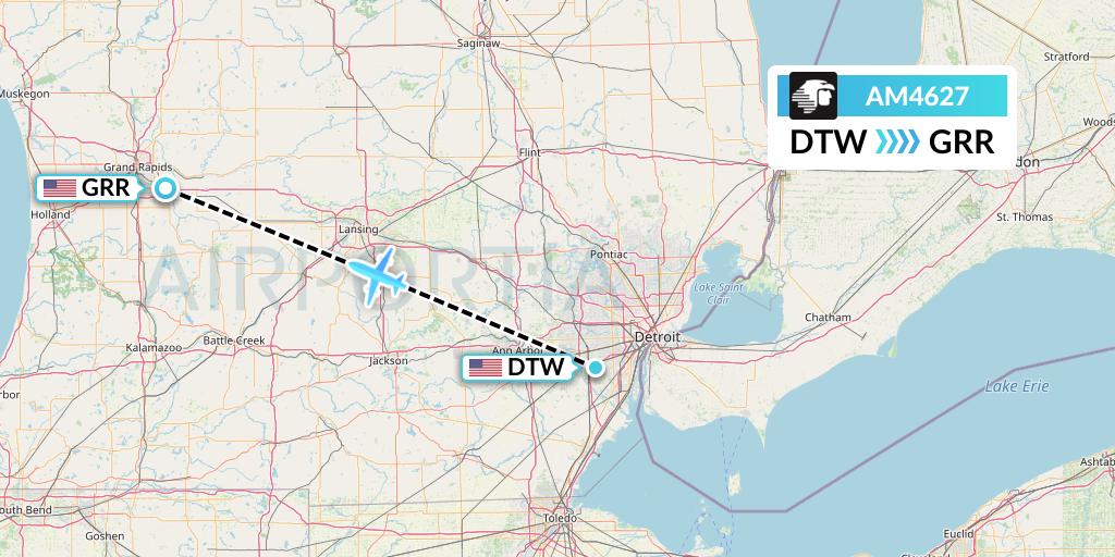 AM4627 Aeromexico Flight Map: Detroit to Grand Rapids