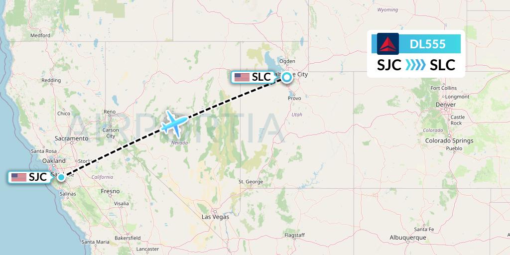 DL555 Delta Air Lines Flight Map: San Jose to Salt Lake City